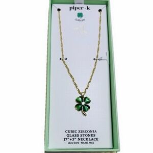 NWT ⚜️🍀⚜️ Piper K Gorgeous Shamrock Pendant with CZ & Glass Stones Necklace